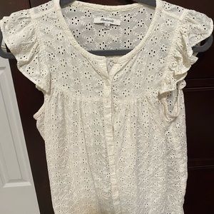 Madewell button down white eyelit top, size small
